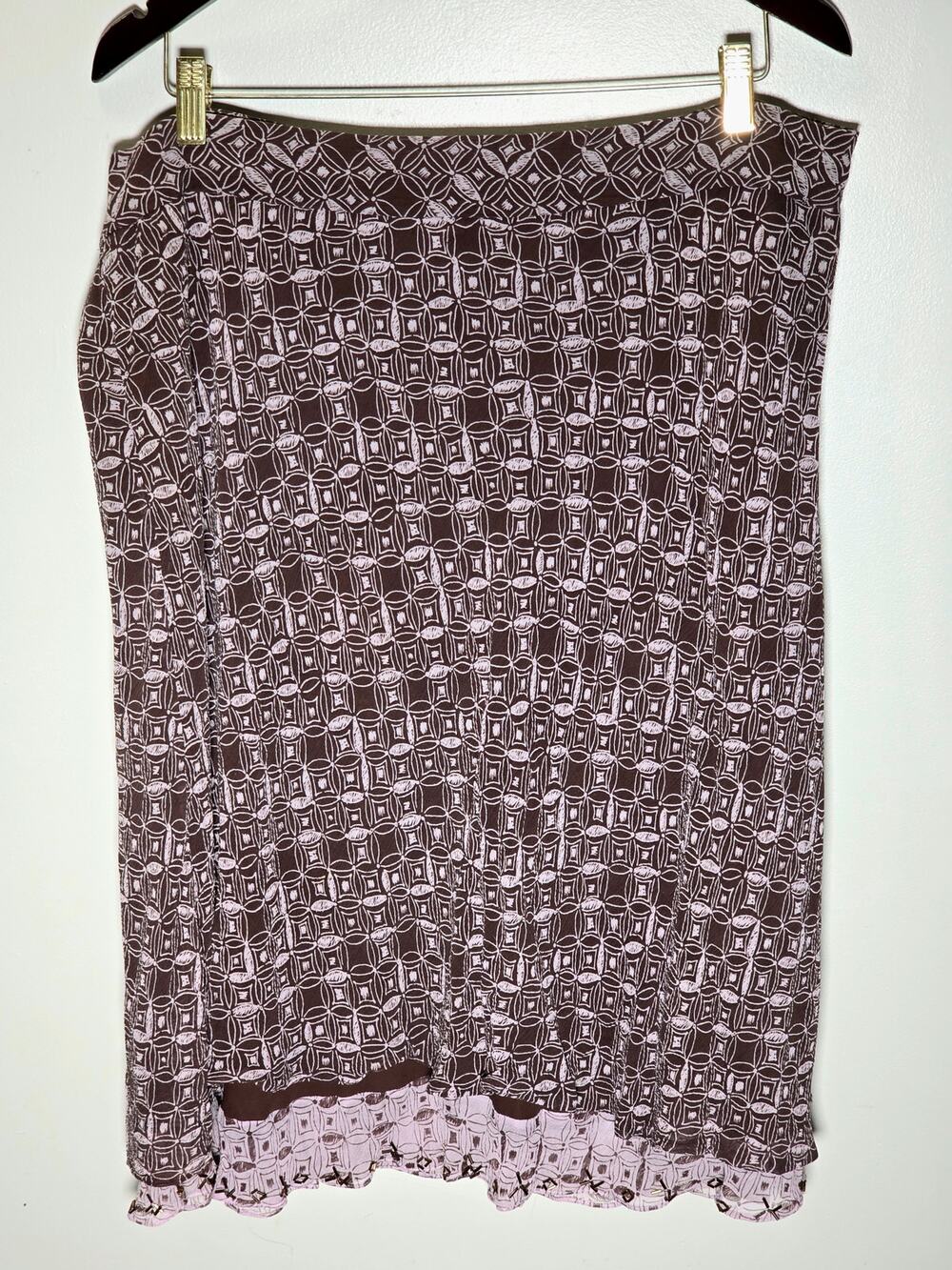 Vintage Y2K Valerie Stevens Silk Skirt 20W Brown Pink Beaded Ruffle Plus Size